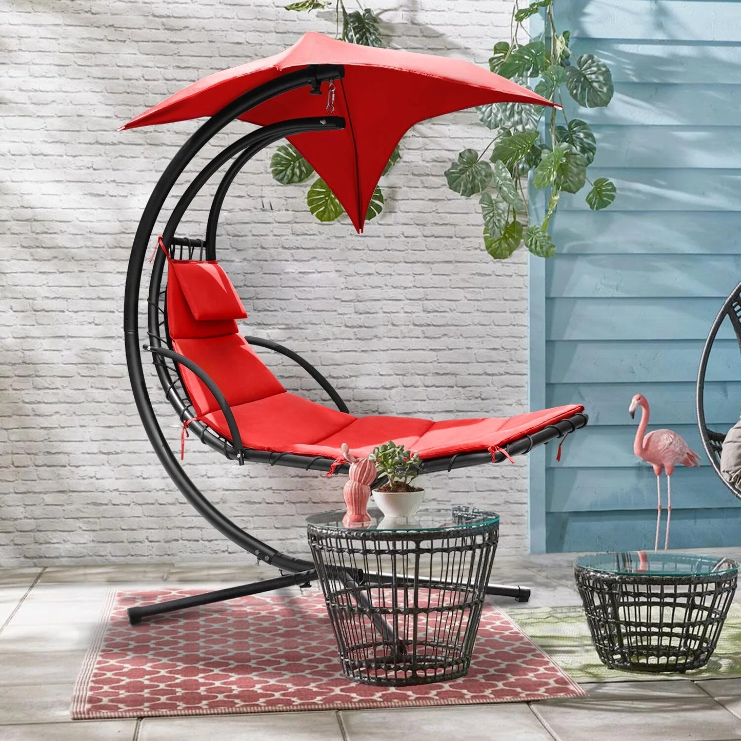 Komfort Hängeliege mit Kissen und Schirm – Outdoor Swing Chair mit Metallrahmen