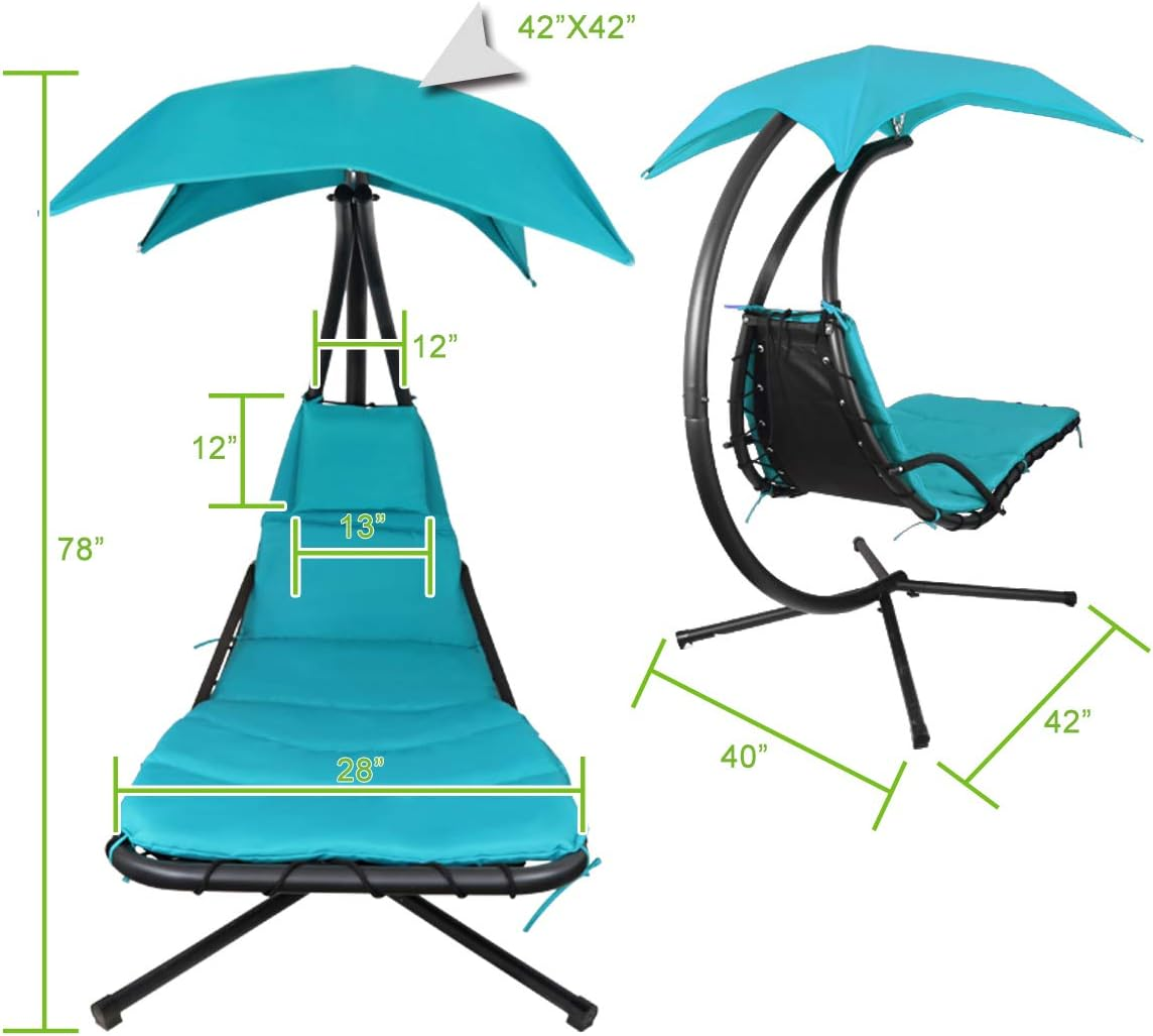 Komfort Hängeliege mit Kissen und Schirm – Outdoor Swing Chair mit Metallrahmen
