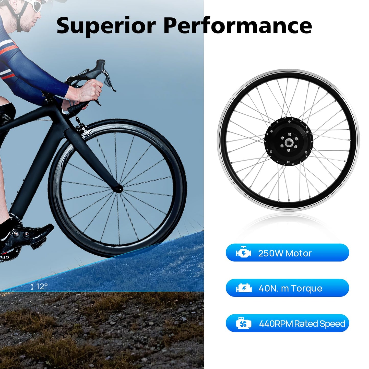 E-Bike Umbausatz 20 Zoll, 36V Ebike Hinterrad Kit, 250W Elektrofahrräder Hub Motor Front Wheel für Hinterrad