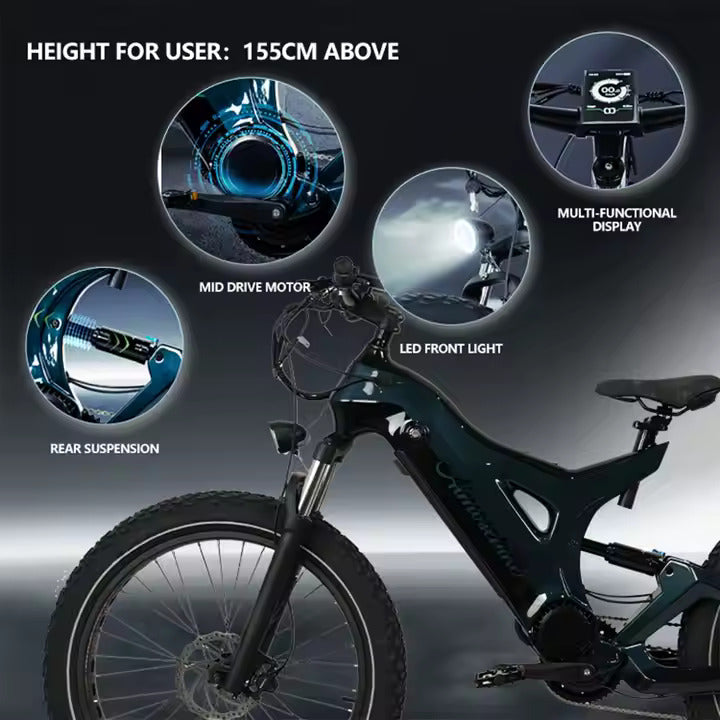 1000W E-Fatbike 26 Zoll – Vollgefedertes Carbon E-Mountainbike