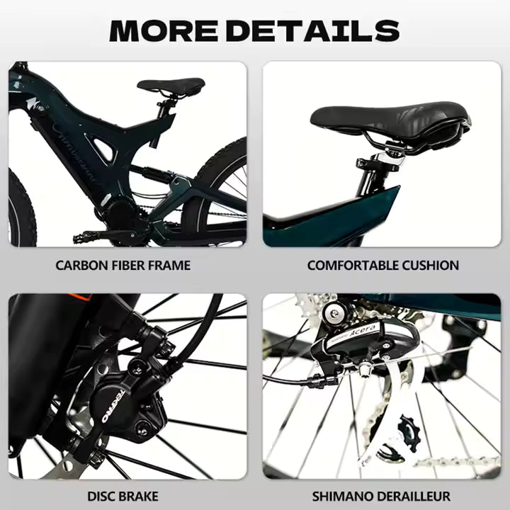 1000W E-Fatbike 26 Zoll – Vollgefedertes Carbon E-Mountainbike