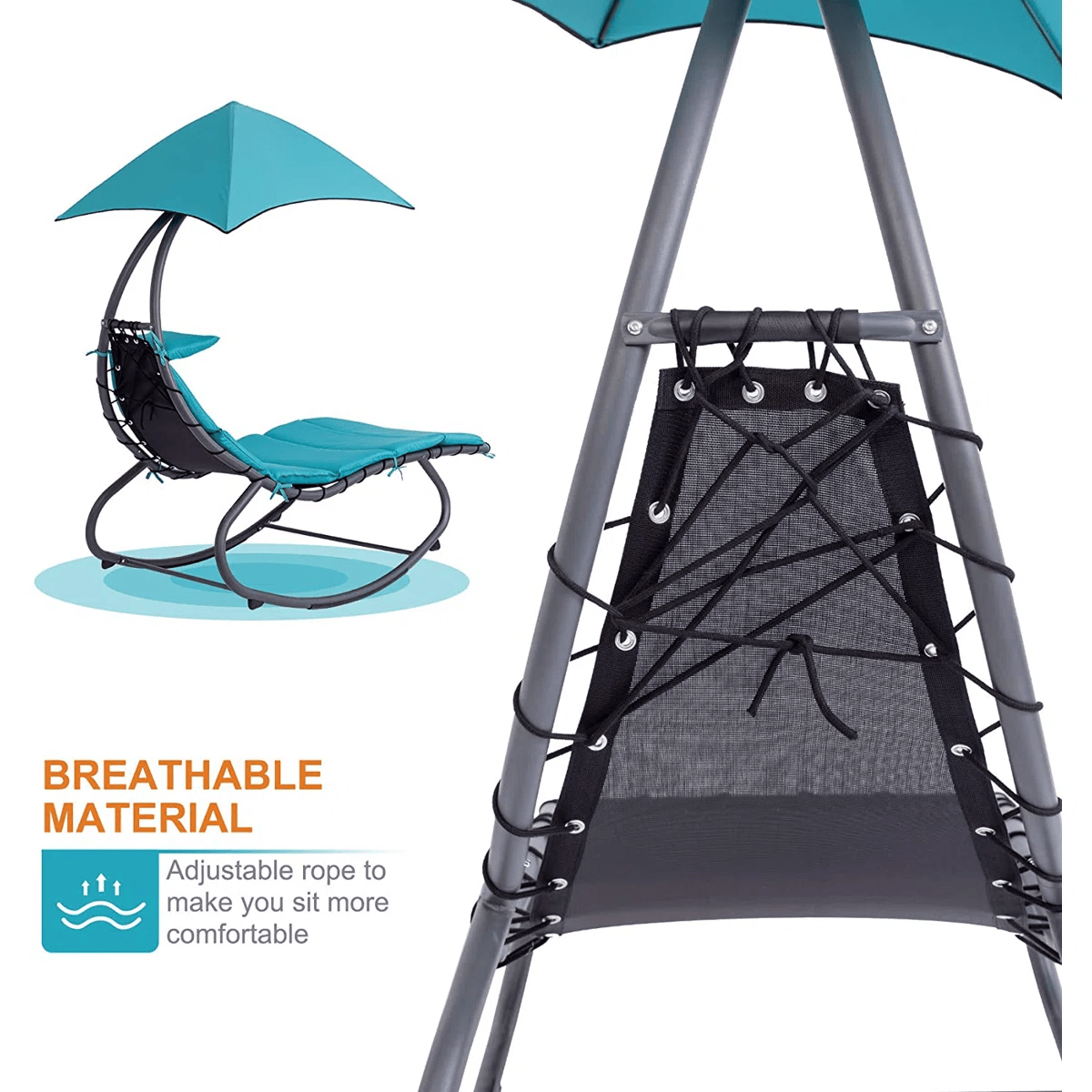 Komfort Hängeliege mit Kissen und Schirm – Outdoor Swing Chair mit Metallrahmen