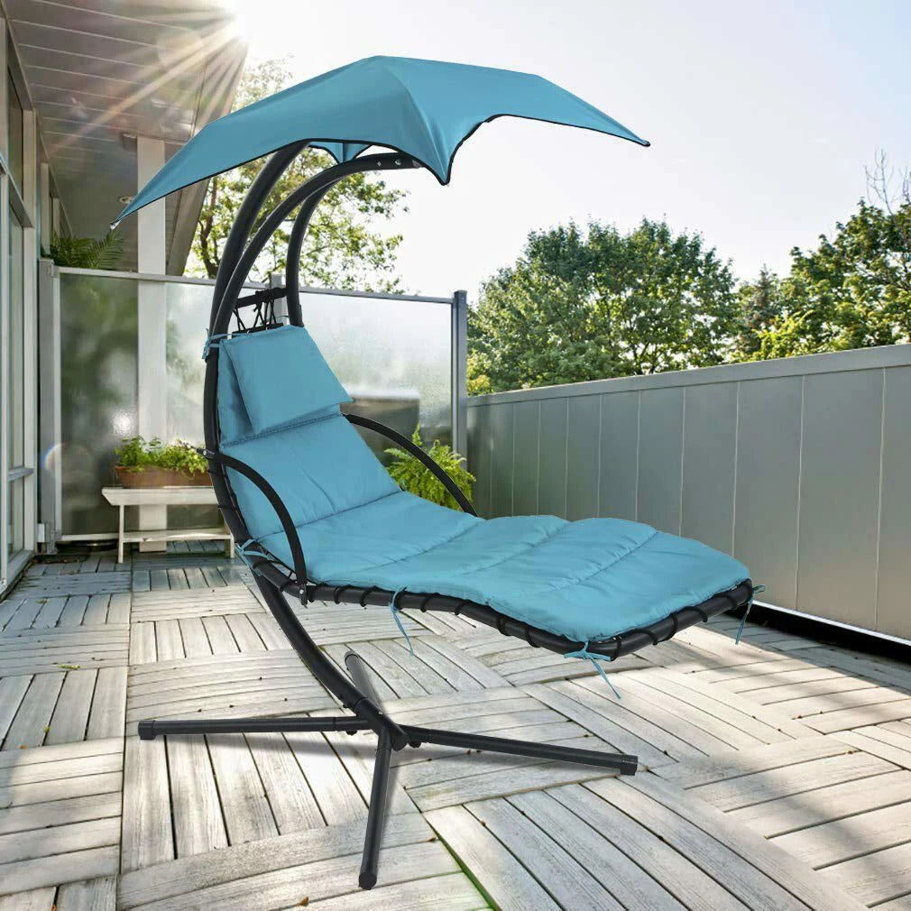 Komfort Hängeliege mit Kissen und Schirm – Outdoor Swing Chair mit Metallrahmen