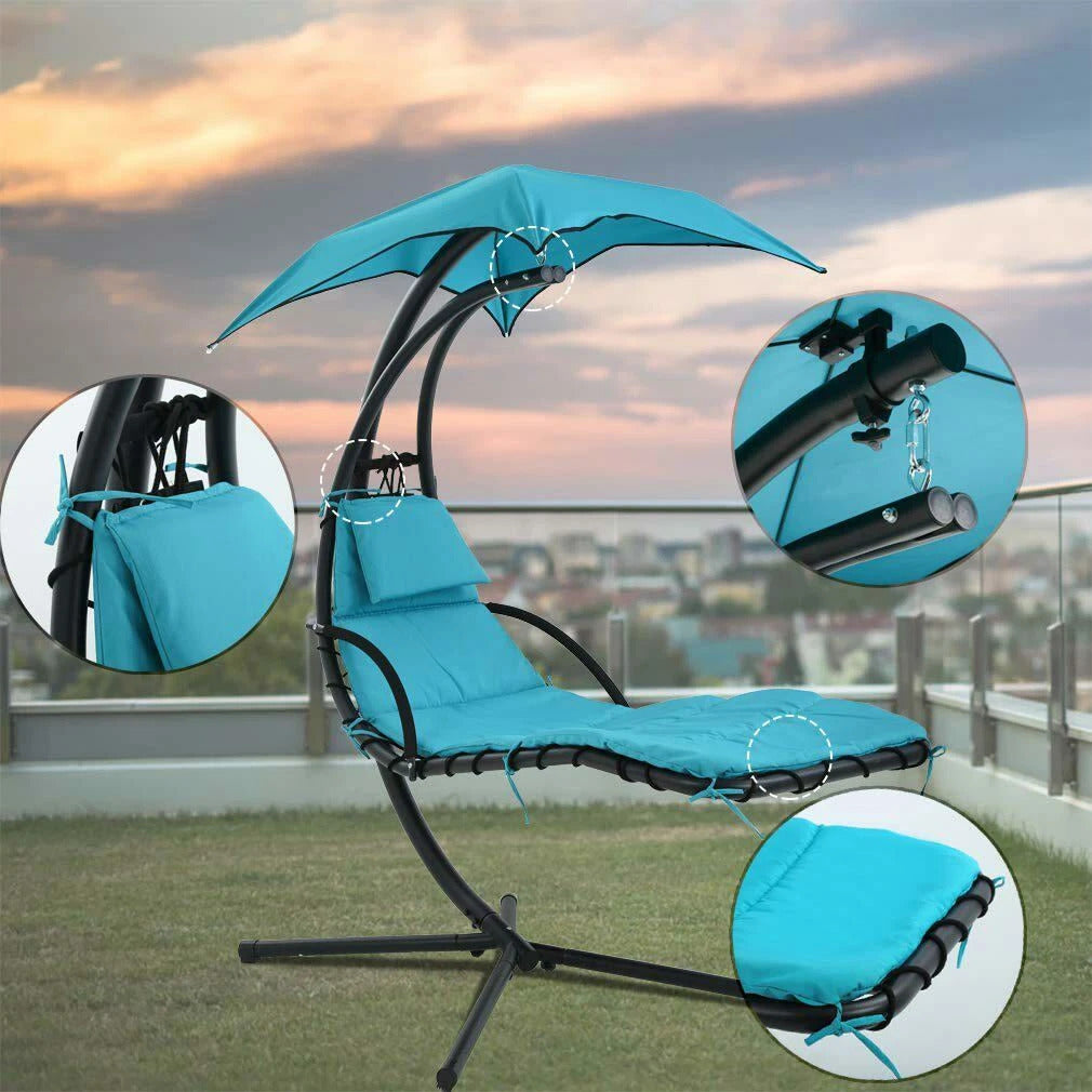 Komfort Hängeliege mit Kissen und Schirm – Outdoor Swing Chair mit Metallrahmen