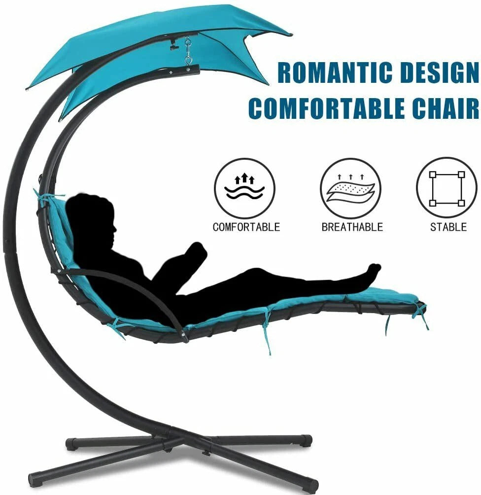 Komfort Hängeliege mit Kissen und Schirm – Outdoor Swing Chair mit Metallrahmen