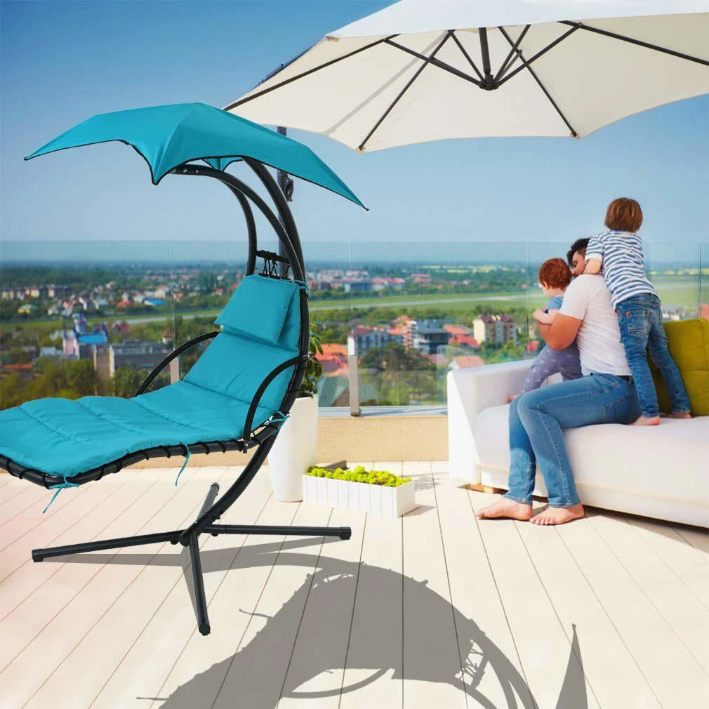Komfort Hängeliege mit Kissen und Schirm – Outdoor Swing Chair mit Metallrahmen