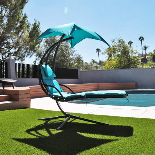 Komfort Hängeliege mit Kissen und Schirm – Outdoor Swing Chair mit Metallrahmen